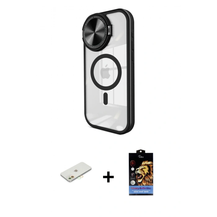 MARSİLYAN™- iPhone 11 Kılıf Kıvılcım Modern Koleksiyonu - Siyah Buffer Hayalet Cam Ekran Koruyucu + Renkli Kamera Lens Koruma Cam - TU