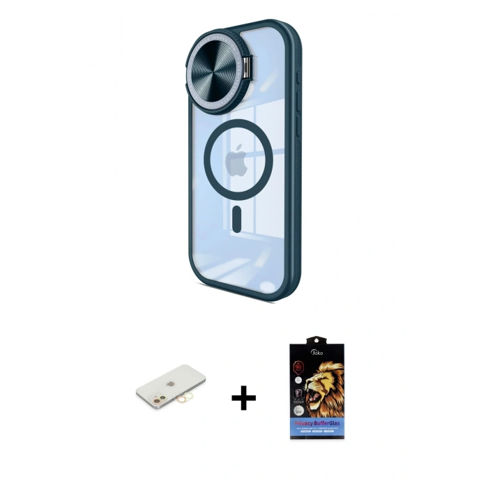 MARSİLYAN™- iPhone 11 Kılıf Kıvılcım Modern Koleksiyonu - Siyah Buffer Hayalet Cam Ekran Koruyucu + Renkli Kamera Lens Koruma Cam - SI