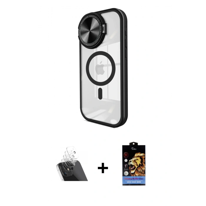 MARSİLYAN™- iPhone 11 Kılıf Kıvılcım Modern Koleksiyonu - Siyah Buffer Hayalet Cam Ekran Koruyucu + Kamera Lens Koruma Cam - SF