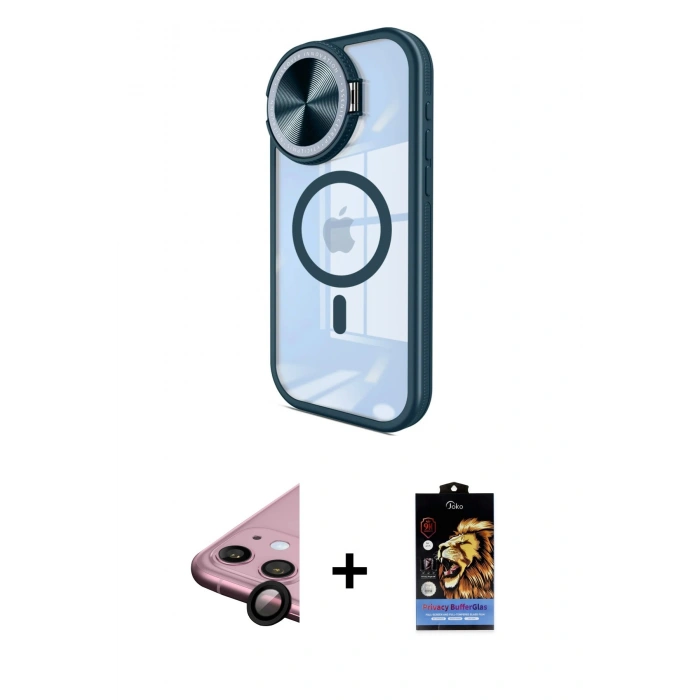MARSİLYAN™- iPhone 11 Kılıf Kıvılcım Modern Koleksiyonu - Siyah Buffer Hayalet Cam Ekran Koruyucu + Raze Metal Kamera Lens - SH