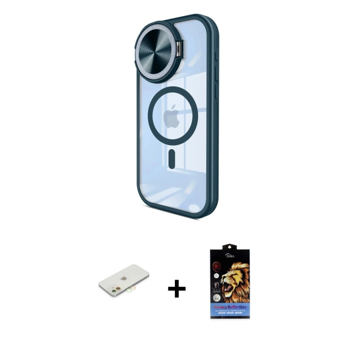 MARSİLYAN™- iPhone 11 Kılıf Kıvılcım Modern Koleksiyonu - Siyah Buffer Hayalet Cam Ekran Koruyucu + Renkli Kamera Lens Koruma Cam - TU