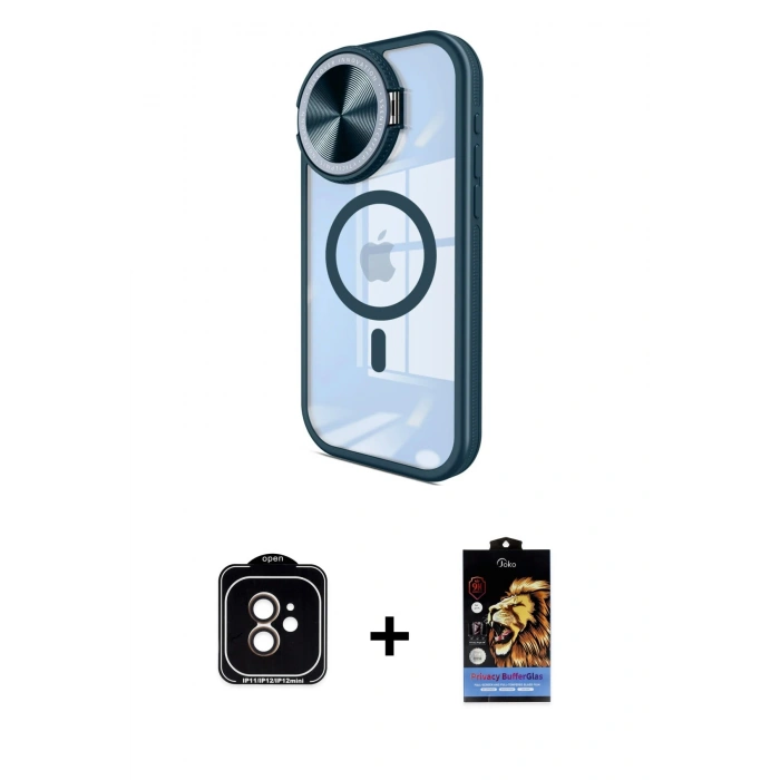 MARSİLYAN™- iPhone 11 Kılıf Kıvılcım Modern Koleksiyonu - Siyah Buffer Hayalet Cam Ekran Koruyucu + PVD Metal Kamera Lens - TU