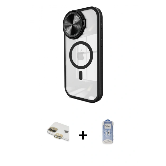 MARSİLYAN™- iPhone 11 Kılıf Kıvılcım Modern Koleksiyonu - Siyah Joko Magic 5D Cam + Pers Alüminyum Kamera Lens - GD
