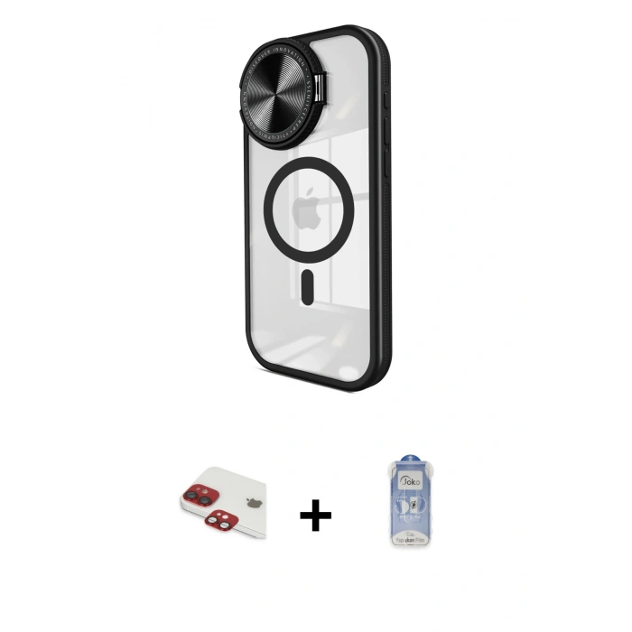 MARSİLYAN™- iPhone 11 Kılıf Kıvılcım Modern Koleksiyonu - Siyah Joko Magic 5D Cam + Pers Alüminyum Kamera Lens - KI