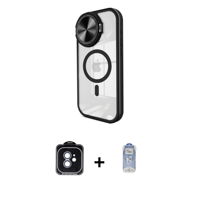 MARSİLYAN™- iPhone 11 Kılıf Kıvılcım Modern Koleksiyonu - Siyah Joko Magic 5D Cam + PVD Metal Kamera Lens - MI