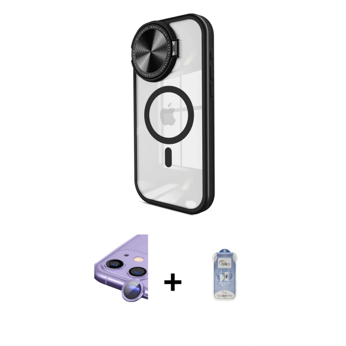 MARSİLYAN™- iPhone 11 Kılıf Kıvılcım Modern Koleksiyonu - Siyah Joko Magic 5D Cam + Raze Metal Kamera Lens - MR