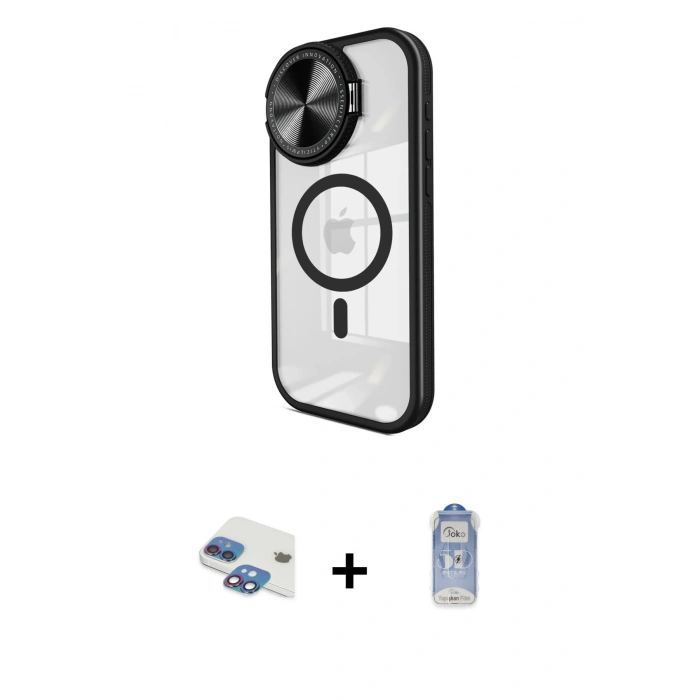 MARSİLYAN™- iPhone 11 Kılıf Kıvılcım Modern Koleksiyonu - Siyah Joko Magic 5D Cam + Pers Alüminyum Kamera Lens - GI
