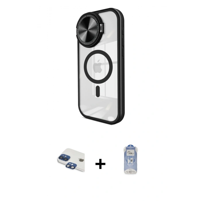 MARSİLYAN™- iPhone 11 Kılıf Kıvılcım Modern Koleksiyonu - Siyah Joko Magic 5D Cam + Pers Alüminyum Kamera Lens - LT