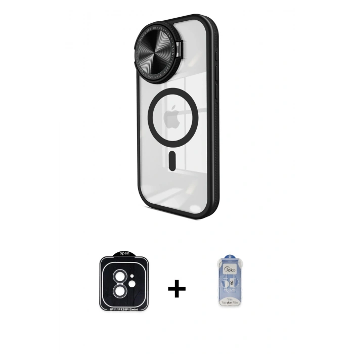 MARSİLYAN™- iPhone 11 Kılıf Kıvılcım Modern Koleksiyonu - Siyah Joko Magic 5D Cam + PVD Metal Kamera Lens - SH