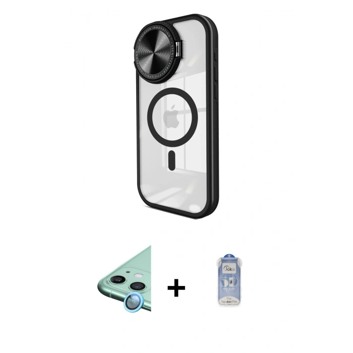 MARSİLYAN™- iPhone 11 Kılıf Kıvılcım Modern Koleksiyonu - Siyah Joko Magic 5D Cam + Raze Metal Kamera Lens - MI