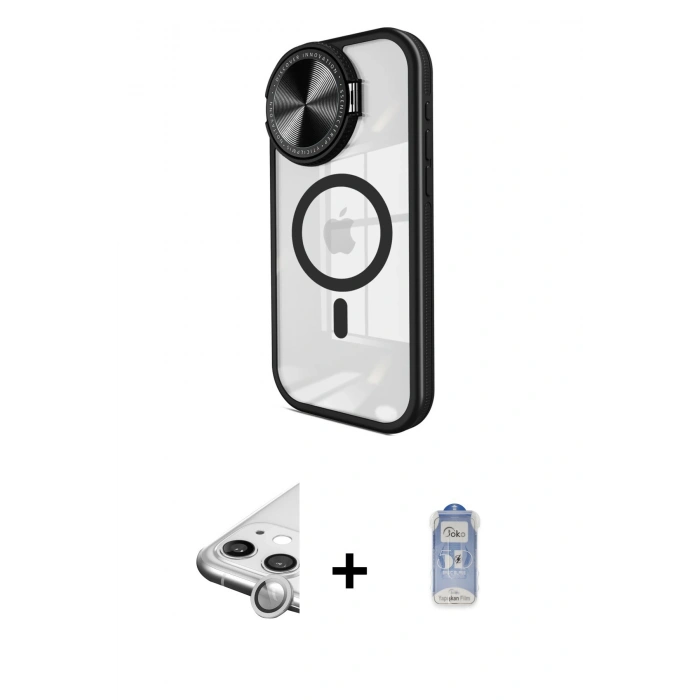 MARSİLYAN™- iPhone 11 Kılıf Kıvılcım Modern Koleksiyonu - Siyah Joko Magic 5D Cam + Raze Metal Kamera Lens - GS