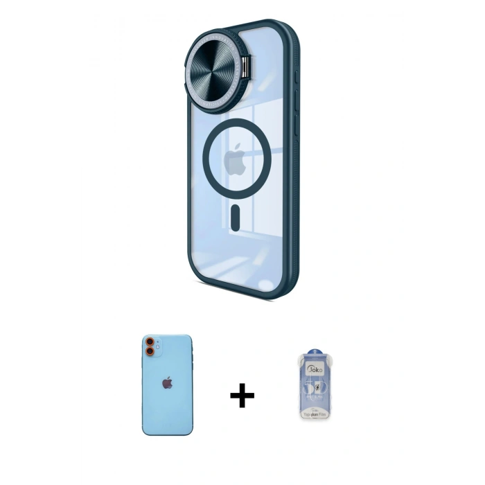 MARSİLYAN™- iPhone 11 Kılıf Kıvılcım Modern Koleksiyonu - Siyah Joko Magic 5D Cam + Neon Fosforlu Kamera Lens - TU