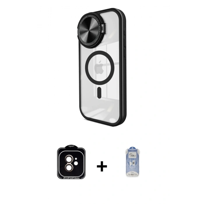 MARSİLYAN™- iPhone 11 Kılıf Kıvılcım Modern Koleksiyonu - Siyah Joko Magic 5D Cam + PVD Metal Kamera Lens - TU