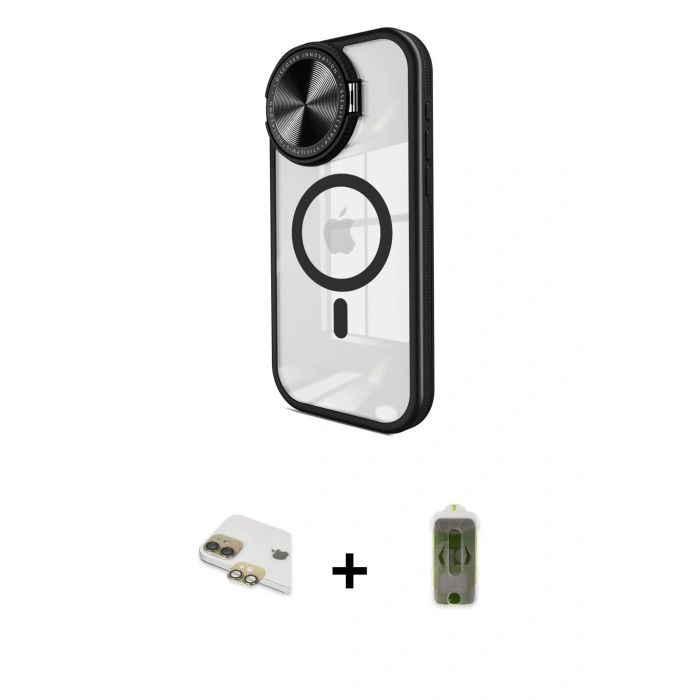 MARSİLYAN™- iPhone 11 Kılıf Kıvılcım Modern Koleksiyonu - Siyah Joko Magic 5D Hayalet Cam + Pers Alüminyum Kamera Lens - GD