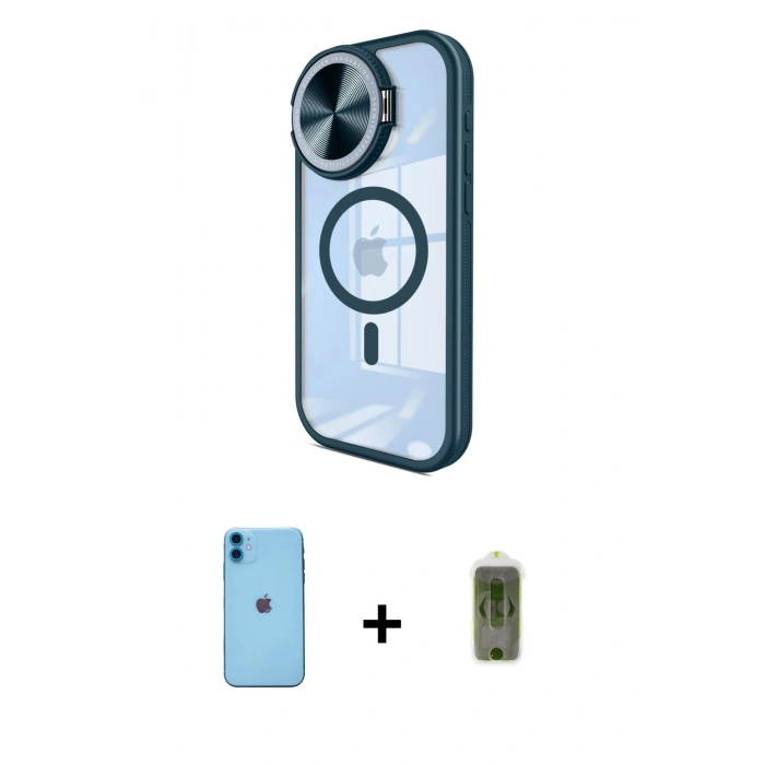 MARSİLYAN™- iPhone 11 Kılıf Kıvılcım Modern Koleksiyonu - Siyah Joko Magic 5D Hayalet Cam + Neon Fosforlu Kamera Lens - MI