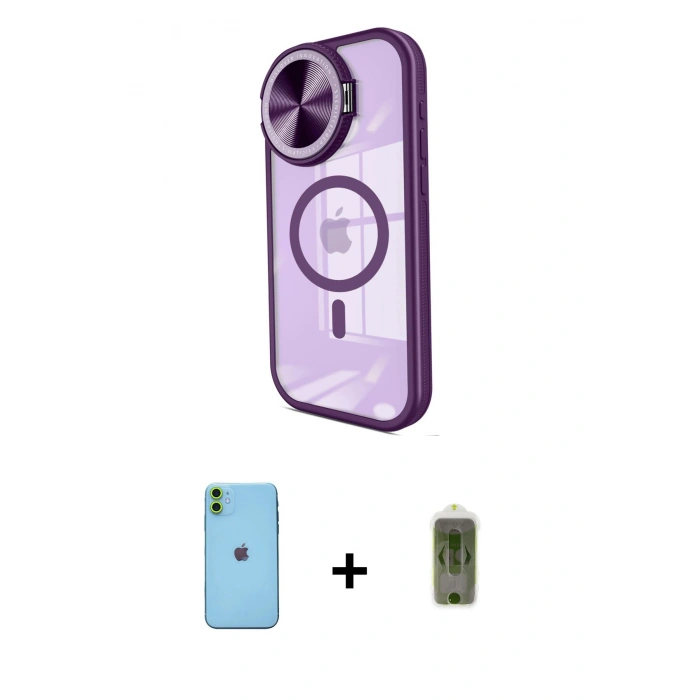MARSİLYAN™- iPhone 11 Kılıf Kıvılcım Modern Koleksiyonu - Siyah Joko Magic 5D Hayalet Cam + Neon Fosforlu Kamera Lens - YL