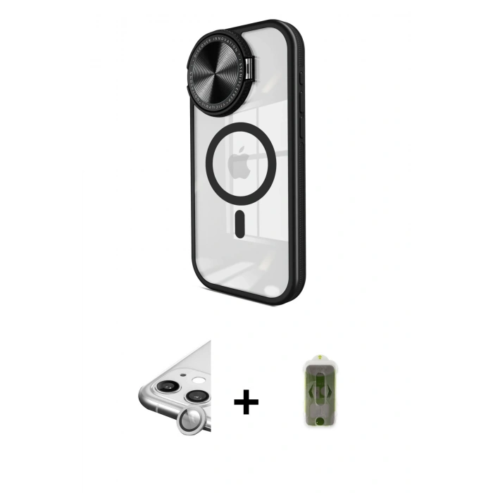 MARSİLYAN™- iPhone 11 Kılıf Kıvılcım Modern Koleksiyonu - Siyah Joko Magic 5D Hayalet Cam + Raze Metal Kamera Lens - GS