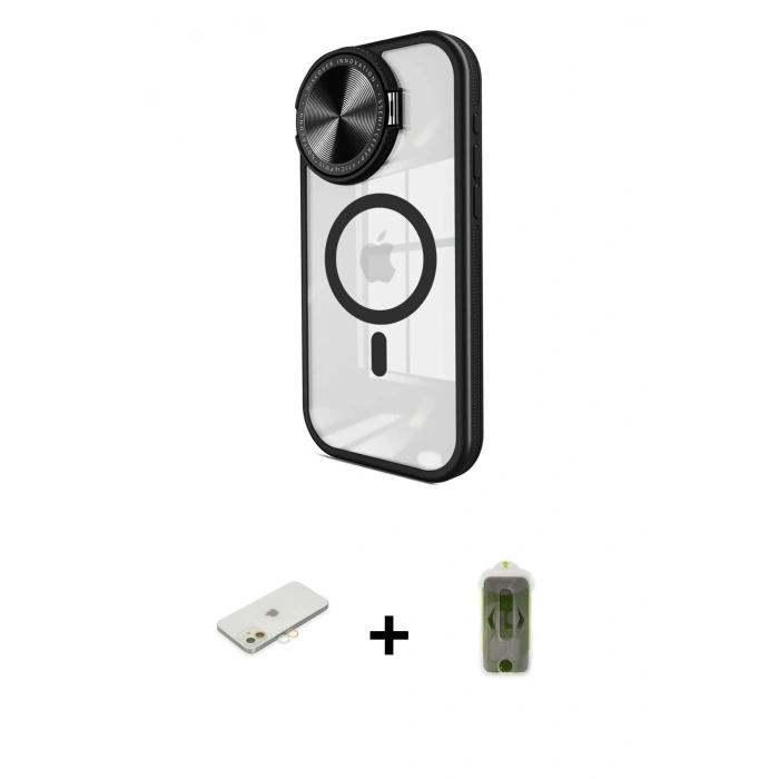 MARSİLYAN™- iPhone 11 Kılıf Kıvılcım Modern Koleksiyonu - Siyah Joko Magic 5D Hayalet Cam + Renkli Kamera Lens Koruma Cam - TU