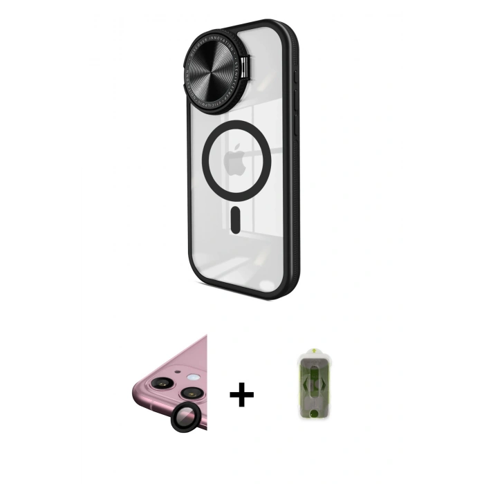 MARSİLYAN™- iPhone 11 Kılıf Kıvılcım Modern Koleksiyonu - Siyah Joko Magic 5D Hayalet Cam + Siyah Raze Metal Kamera Lens
