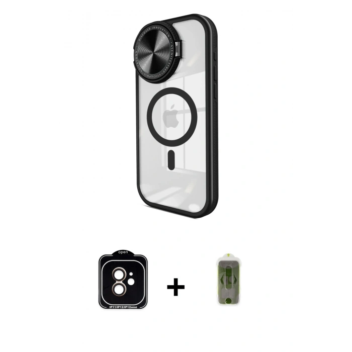 MARSİLYAN™- iPhone 11 Kılıf Kıvılcım Modern Koleksiyonu - Siyah Joko Magic 5D Hayalet Cam + PVD Metal Kamera Lens - TU