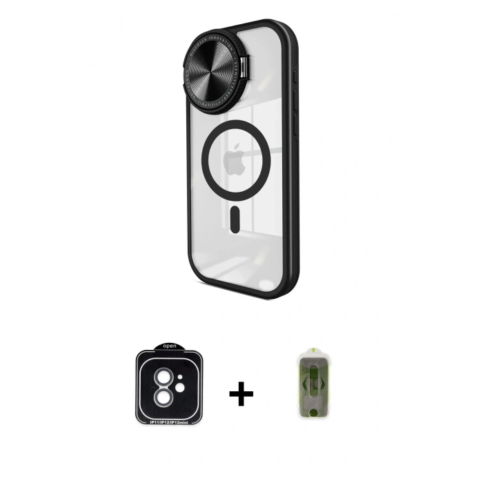 MARSİLYAN™- iPhone 11 Kılıf Kıvılcım Modern Koleksiyonu - Siyah Joko Magic 5D Hayalet Cam + Yeşil PVD Metal Kamera Lens
