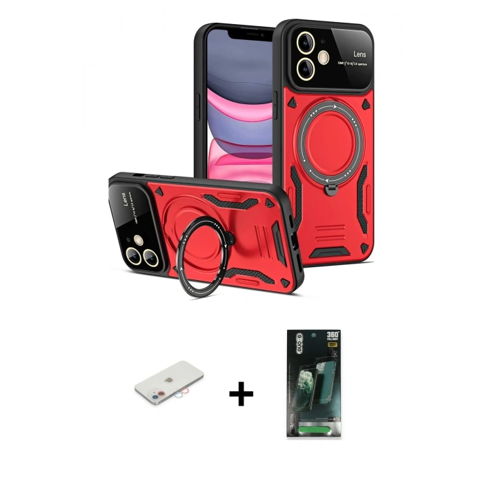 MARSİLYAN™- iPhone 11 Kılıf Kıvılcım Modern Serisi - Şeffaf 360 Full Body Arka Koruyucu + Renkli Kamera Lens Koruma Cam - PE
