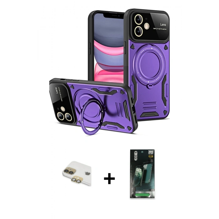 MARSİLYAN™- iPhone 11 Kılıf Kıvılcım Modern Serisi - Şeffaf 360 Full Body Arka Koruyucu + Pers Alüminyum Kamera Lens - GD