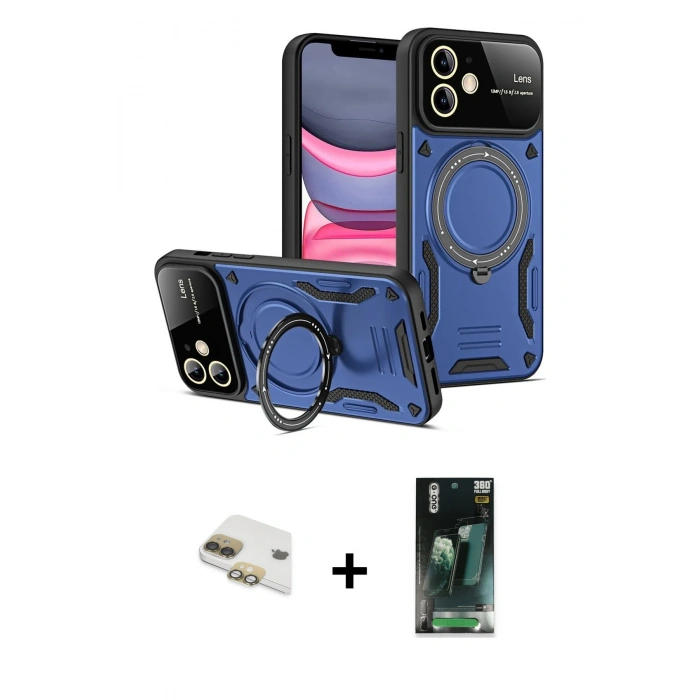 MARSİLYAN™- iPhone 11 Kılıf Kıvılcım Modern Serisi - Şeffaf 360 Full Body Arka Koruyucu + Pers Alüminyum Kamera Lens - GD