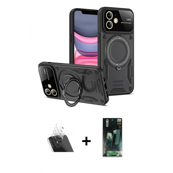 MARSİLYAN™- iPhone 11 Kılıf Kıvılcım Modern Serisi - Şeffaf 360 Full Body Arka Koruyucu + Kamera Lens Koruma Cam - SF
