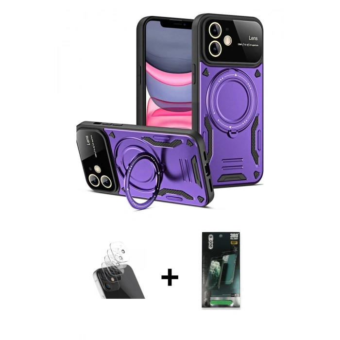 MARSİLYAN™- iPhone 11 Kılıf Kıvılcım Modern Serisi - Şeffaf 360 Full Body Arka Koruyucu + Kamera Lens Koruma Cam - SF