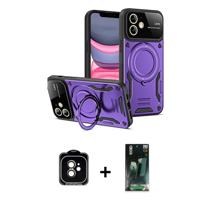 MARSİLYAN™- iPhone 11 Kılıf Kıvılcım Modern Serisi - Şeffaf 360 Full Body Arka Koruyucu + PVD Metal Kamera Lens - TU