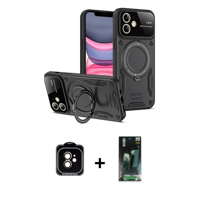 MARSİLYAN™- iPhone 11 Kılıf Kıvılcım Modern Serisi - Şeffaf 360 Full Body Arka Koruyucu + PVD Metal Kamera Lens - TU