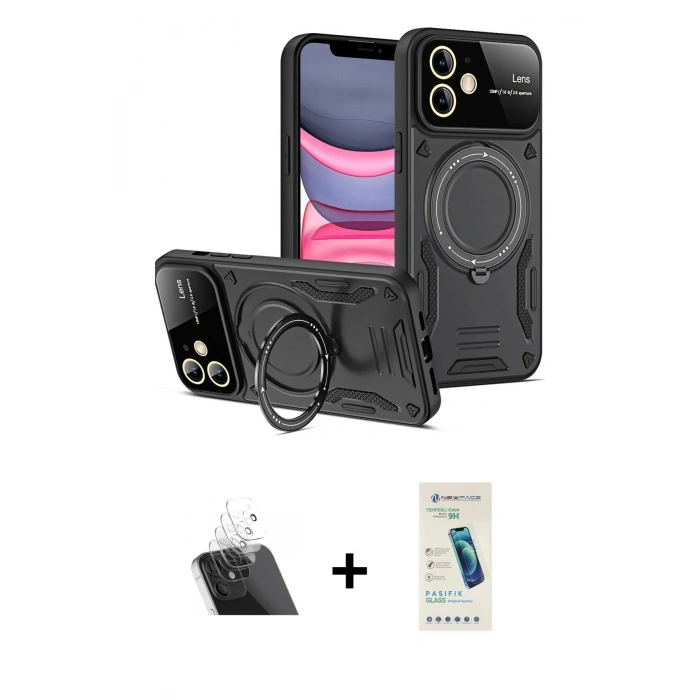 MARSİLYAN™- iPhone 11 Kılıf Kıvılcım Modern Serisi - Şeffaf Pasifik Cam Ekran Koruyucu + Kamera Lens Koruma Cam - SF