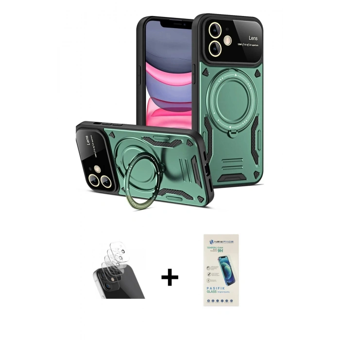 MARSİLYAN™- iPhone 11 Kılıf Kıvılcım Modern Serisi - Şeffaf Pasifik Cam Ekran Koruyucu + Kamera Lens Koruma Cam - SF