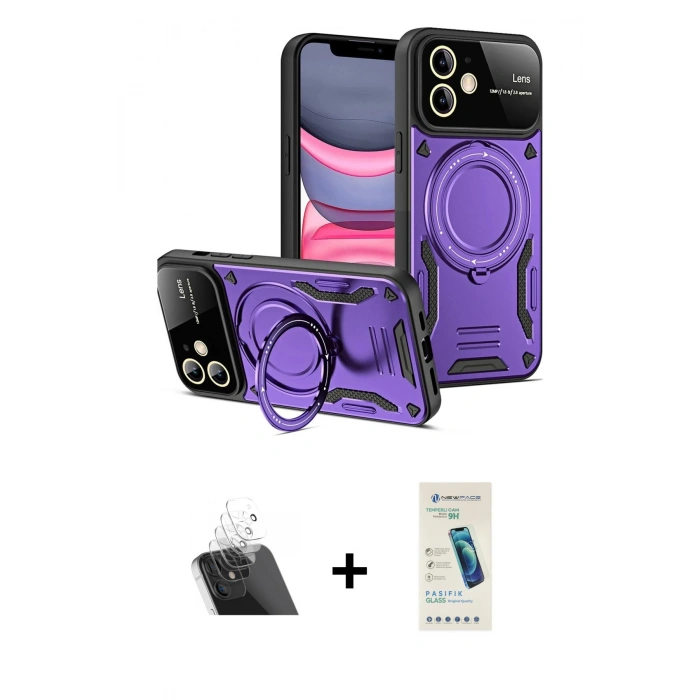 MARSİLYAN™- iPhone 11 Kılıf Kıvılcım Modern Serisi - Şeffaf Pasifik Cam Ekran Koruyucu + Kamera Lens Koruma Cam - SF
