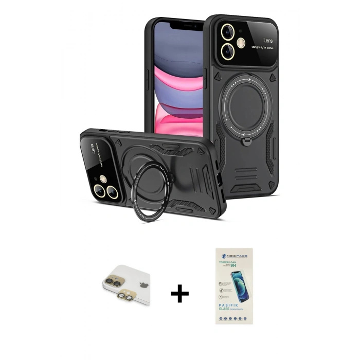 MARSİLYAN™- iPhone 11 Kılıf Kıvılcım Modern Serisi - Şeffaf Pasifik Cam Ekran Koruyucu + Pers Alüminyum Kamera Lens - GD
