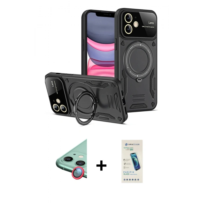 MARSİLYAN™- iPhone 11 Kılıf Kıvılcım Modern Serisi - Şeffaf Pasifik Cam Ekran Koruyucu + Raze Metal Kamera Lens - KI