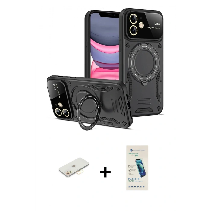 MARSİLYAN™- iPhone 11 Kılıf Kıvılcım Modern Serisi - Şeffaf Pasifik Cam Ekran Koruyucu + Renkli Kamera Lens Koruma Cam - SI