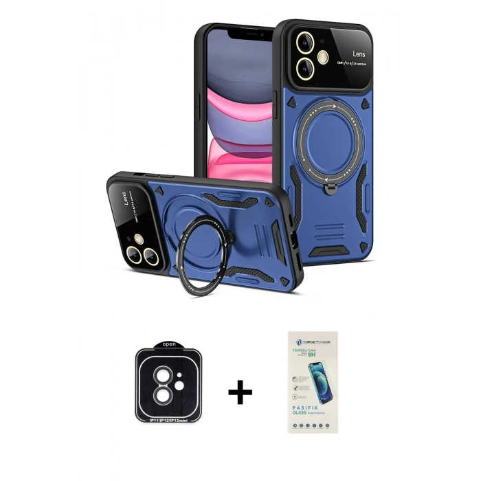 MARSİLYAN™- iPhone 11 Kılıf Kıvılcım Modern Serisi - Şeffaf Pasifik Cam Ekran Koruyucu + PVD Metal Kamera Lens - SH
