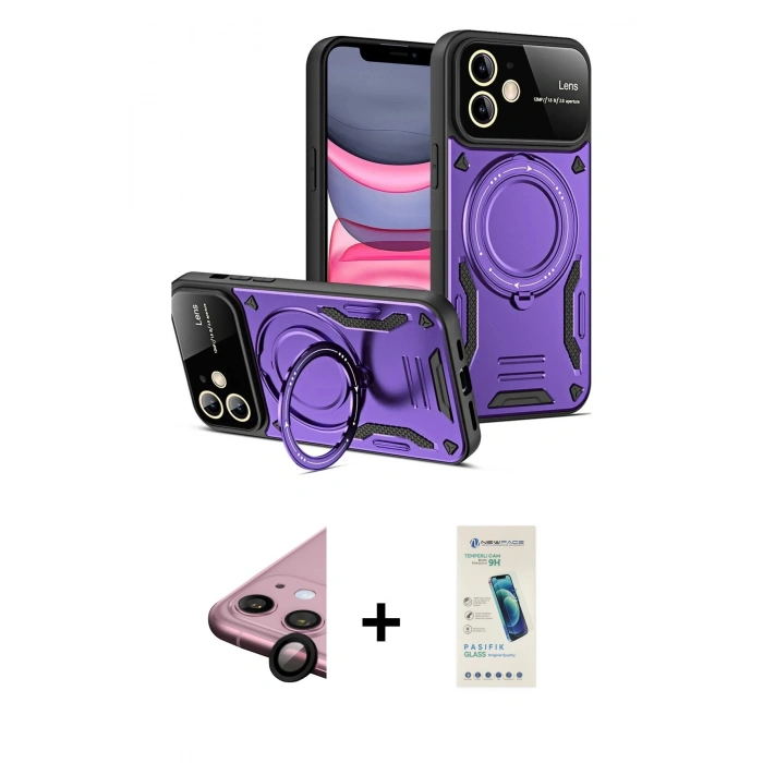 MARSİLYAN™- iPhone 11 Kılıf Kıvılcım Modern Serisi - Şeffaf Pasifik Cam Ekran Koruyucu + Raze Metal Kamera Lens - SH