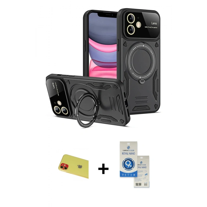 MARSİLYAN™- iPhone 11 Kılıf Kıvılcım Modern Serisi - Şeffaf Royal Nano Ekran Koruyucu + Rainbow Kamera Lens Koruma Cam - KI