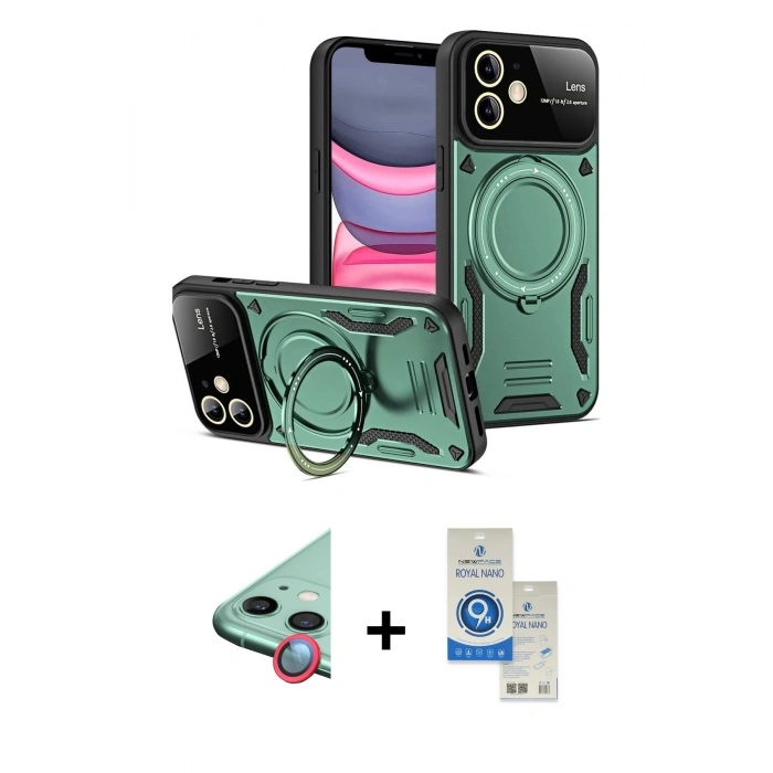 MARSİLYAN™- iPhone 11 Kılıf Kıvılcım Modern Serisi - Şeffaf Royal Nano Ekran Koruyucu + Raze Metal Kamera Lens - KI