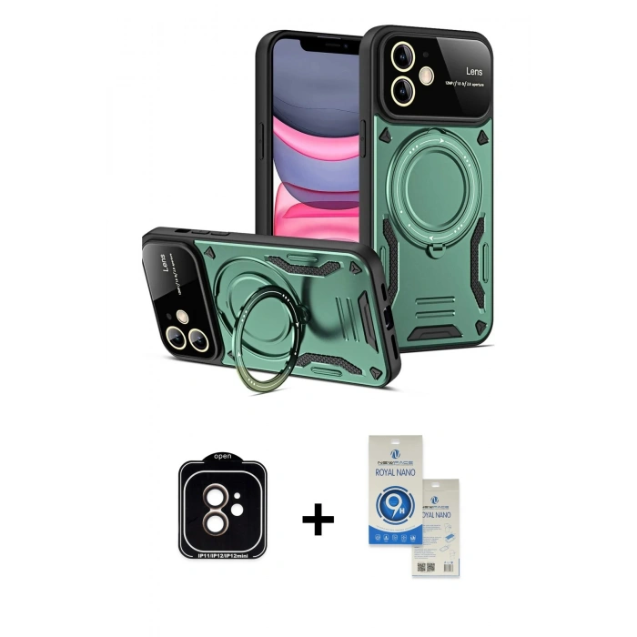 MARSİLYAN™- iPhone 11 Kılıf Kıvılcım Modern Serisi - Şeffaf Royal Nano Ekran Koruyucu + PVD Metal Kamera Lens - TU