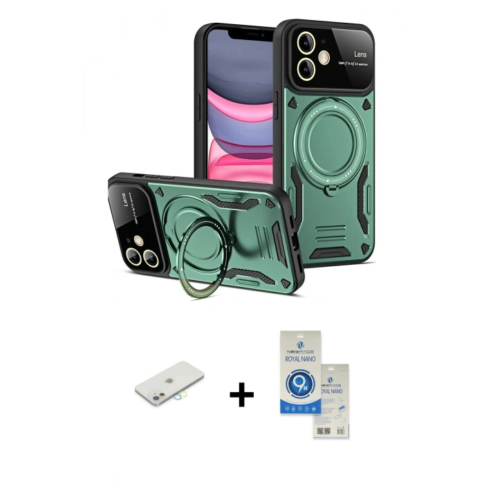 MARSİLYAN™- iPhone 11 Kılıf Kıvılcım Modern Serisi - Şeffaf Royal Nano Ekran Koruyucu + Renkli Kamera Lens Koruma Cam - SI