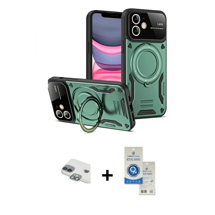 MARSİLYAN™- iPhone 11 Kılıf Kıvılcım Modern Serisi - Şeffaf Royal Nano Ekran Koruyucu + Pers Alüminyum Kamera Lens - YL
