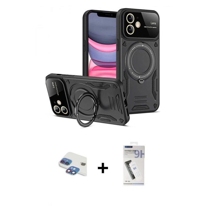 MARSİLYAN™- iPhone 11 Kılıf Kıvılcım Modern Serisi - Şeffaf Uv Polymer Nano Ekran Koruyucu + Gökkuşağı Pers Alüminyum Kamera Lens