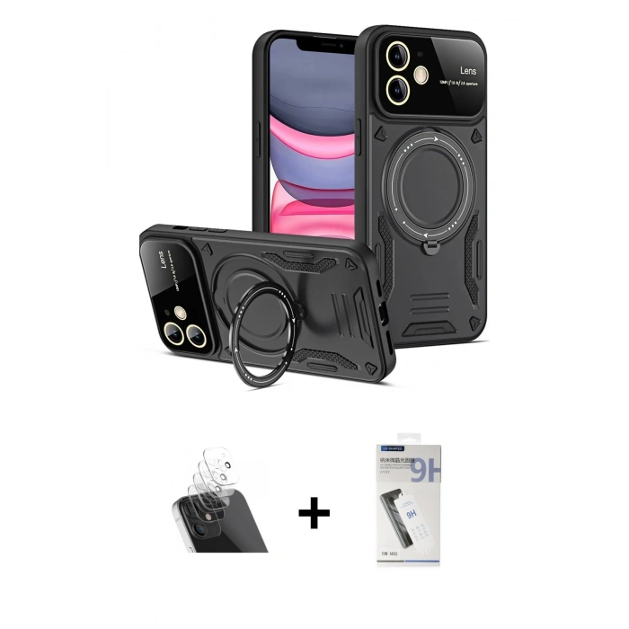 MARSİLYAN™- iPhone 11 Kılıf Kıvılcım Modern Serisi - Şeffaf Uv Polymer Nano Ekran Koruyucu + Kamera Lens Koruma Cam - SF