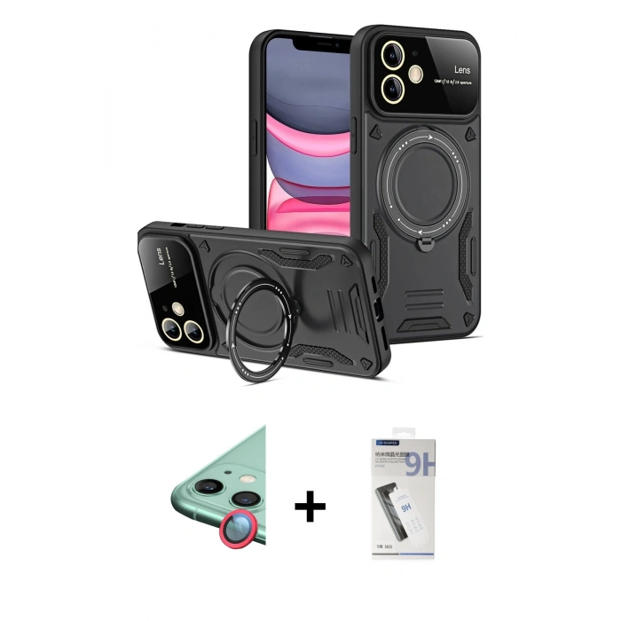 MARSİLYAN™- iPhone 11 Kılıf Kıvılcım Modern Serisi - Şeffaf Uv Polymer Nano Ekran Koruyucu + Raze Metal Kamera Lens - KI