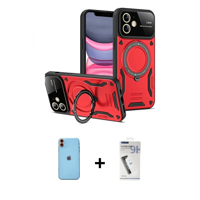 MARSİLYAN™- iPhone 11 Kılıf Kıvılcım Modern Serisi - Şeffaf Uv Polymer Nano Ekran Koruyucu + Neon Fosforlu Kamera Lens - TU