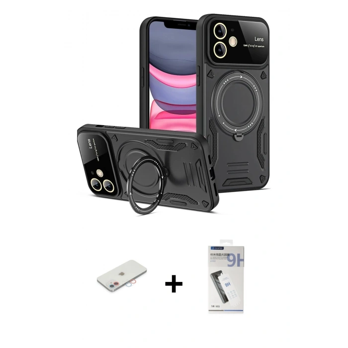 MARSİLYAN™- iPhone 11 Kılıf Kıvılcım Modern Serisi - Şeffaf Uv Polymer Nano Ekran Koruyucu + Pembe Renkli Kamera Lens Koruma Cam